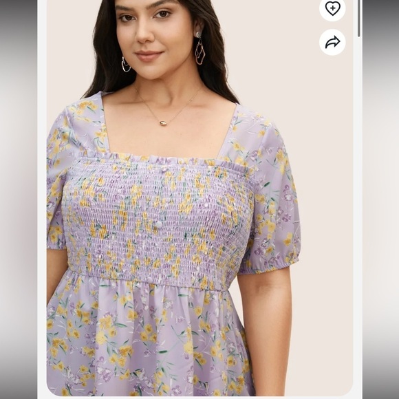 BloomChic Plus Size XL Floral Square Neck Shirred Frill Trim Blouse us14-16 - Picture 3 of 6